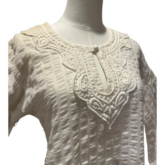 Vintage 70’s Evelyn Pearson Embroidered Muslin bell sleeved Dress size small- M - Picture 4 of 11